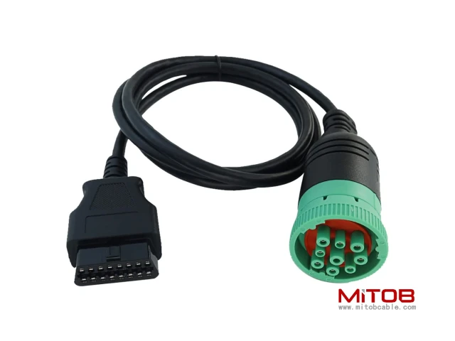 Long Cable Type 2 Green 9 Pin J1939 to OBD2 Female Port Cable 3ft/1m