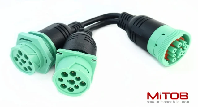 Waterproof Overmolded J1939 Type 2 Splitter Y Cable 1 Male to 2 Female 9pin connectors