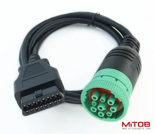 Long Cable Type 2 Green 9 Pin J1939 to OBD2 Female Port Cable 3ft/1m
