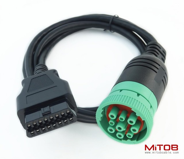 Long Cable Type 2 Green 9 Pin J1939 to OBD2 Female Port Cable 3ft/1m