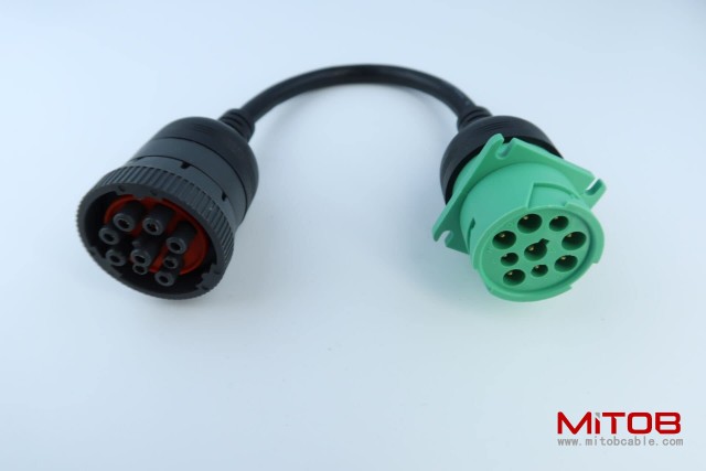 Gray 9Pin Type1 J1939 Port to New Green 9pin Type2 J1939 Port Cable Turn 9p Type1 to 9p Type2