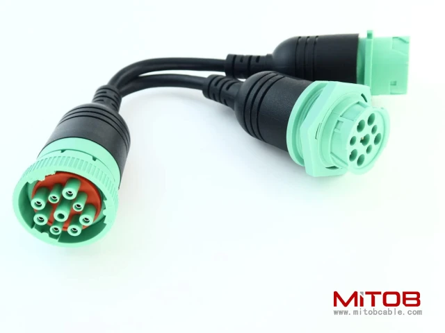 Waterproof Overmolded J1939 Type 2 Splitter Y Cable 1 Male to 2 Female 9pin connectors