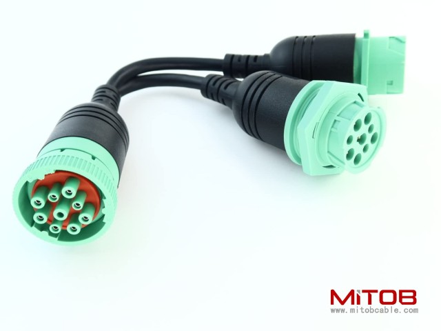Waterproof Overmolded J1939 Type 2 Splitter Y Cable 1 Male to 2 Female 9pin connectors