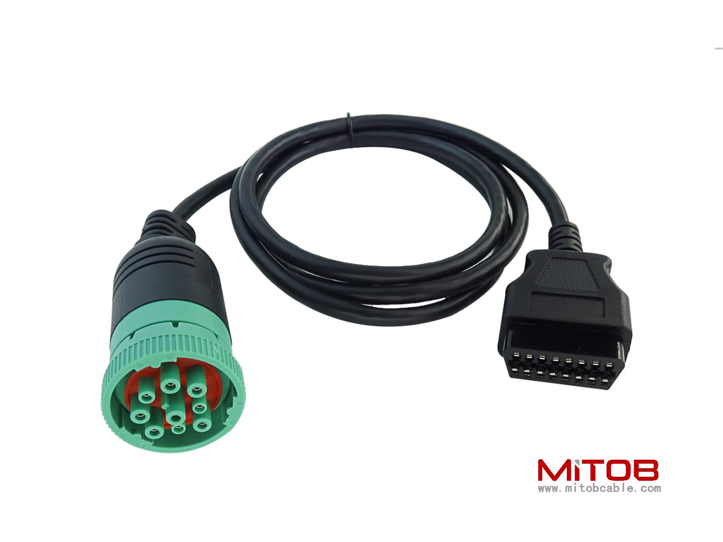 Long Cable Type 2 Green 9 Pin J1939 to OBD2 Female Port Cable 3ft/1m
