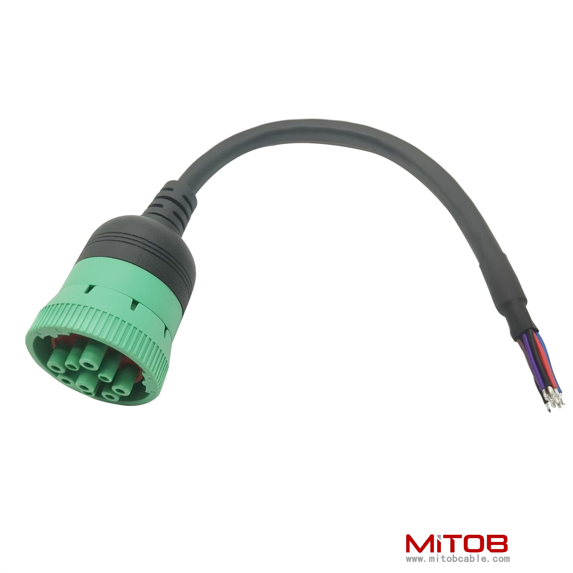 Type 2 Green 9pin J1939 to Open Loose Male Cable 1ft/30cm