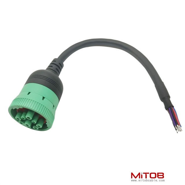 Type 2 Green 9pin J1939 to Open Loose Male Cable 1ft/30cm