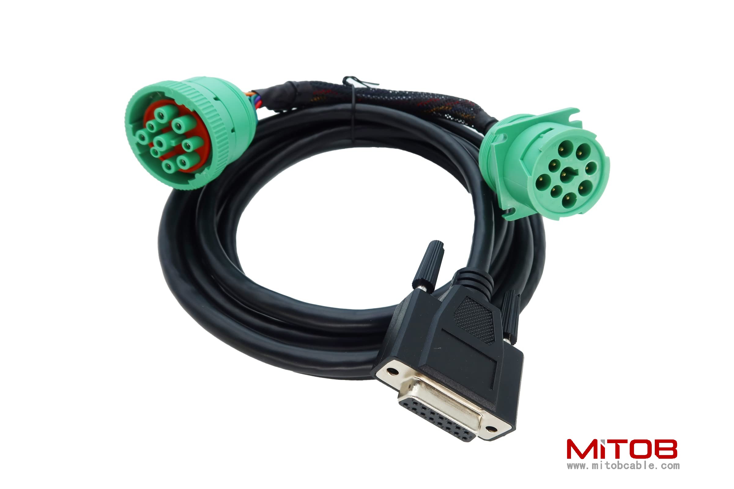DB15 to Green Type 2 J1939 Male and Female Splitter Y Cable for Truck Freightliner ELD Device