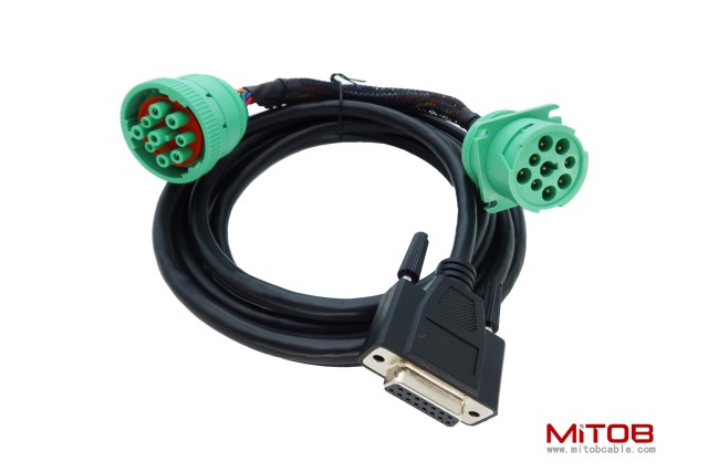 DB15 to Green Type 2 J1939 Male and Female Splitter Y Cable for Truck Freightliner ELD Device