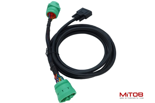 DB15 to Green Type 2 J1939 Male and Female Splitter Y Cable for Truck Freightliner ELD Device