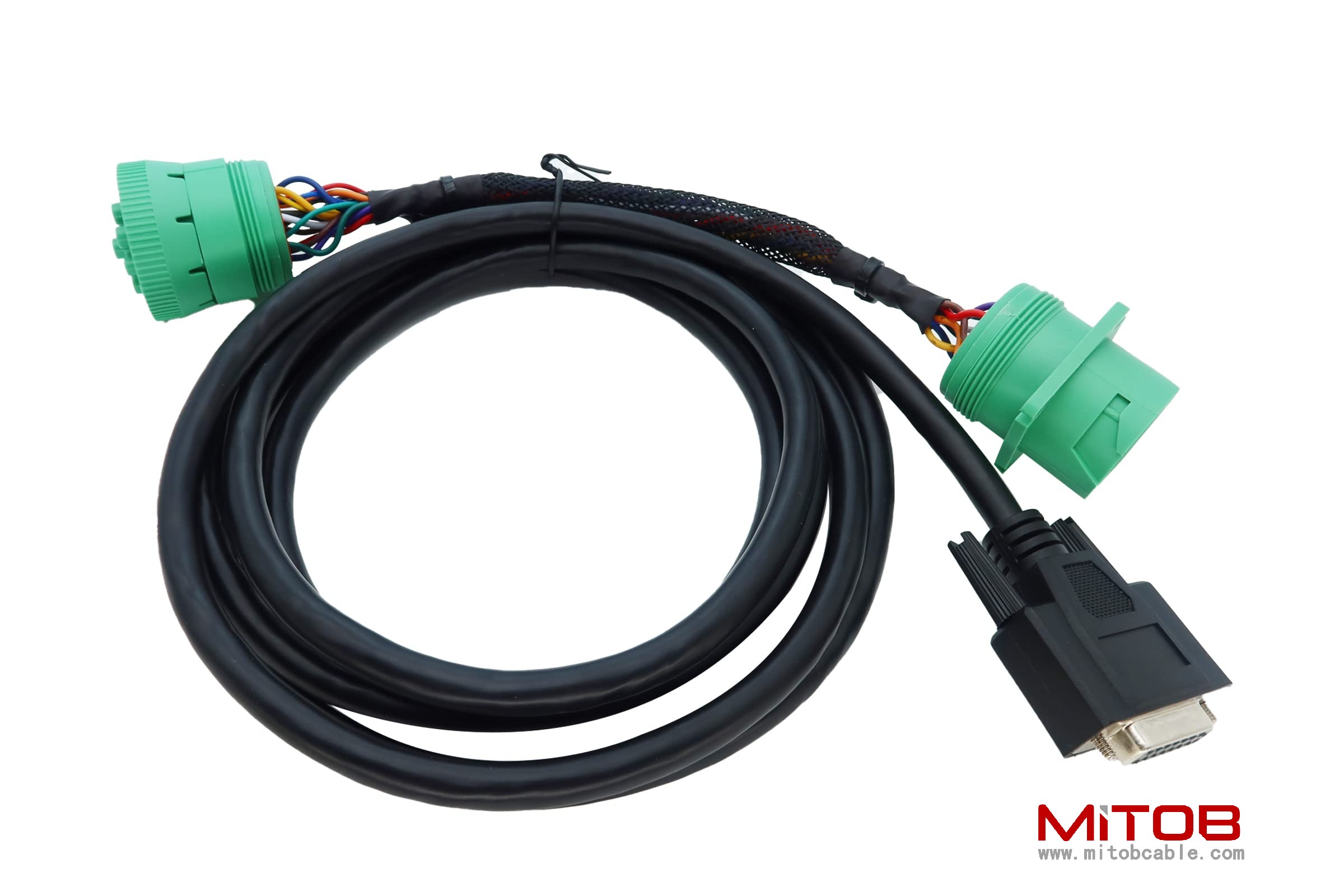 DB15 to Green Type 2 J1939 Male and Female Splitter Y Cable for Truck Freightliner ELD Device