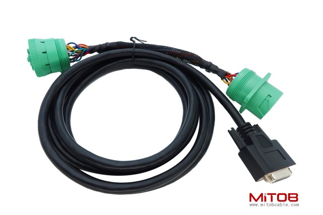 DB15 to Green Type 2 J1939 Male and Female Splitter Y Cable for Truck Freightliner ELD Device