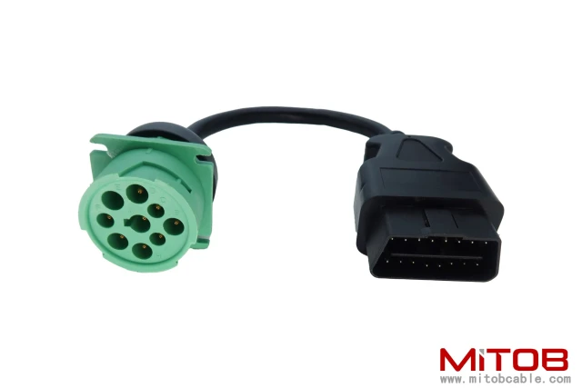 OBD2 Male to 9pin J1939 Female Adapter Cable OBDII to Green J1939