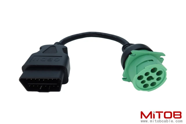 OBD2 Male to 9pin J1939 Female Adapter Cable OBDII to Green J1939