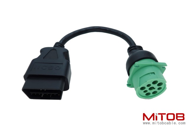 OBD2 Male to 9pin J1939 Female Adapter Cable OBDII to Green J1939