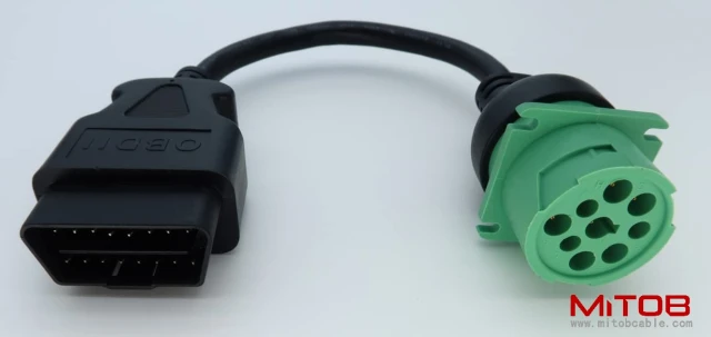 OBD2 Male to 9pin J1939 Female Adapter Cable OBDII to Green J1939