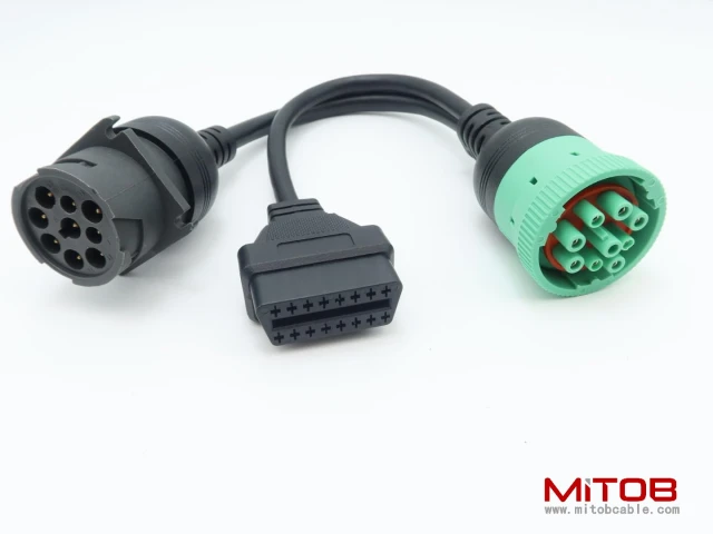 J1939 Male to J1939 Female and OBD2 Female Cable Working for Both J1939 Type1 and Type 2 for Freightliner ELD Fleet Management