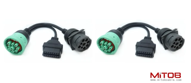 2pcs J1939 Male to J1939 Female and OBD2 Female Cable Working for Both J1939 Type1 and Type 2