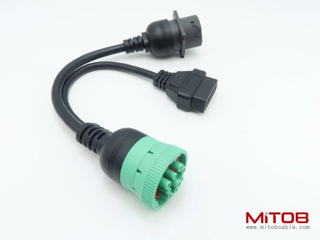2pcs J1939 Male to J1939 Female and OBD2 Female Cable Working for Both J1939 Type1 and Type 2