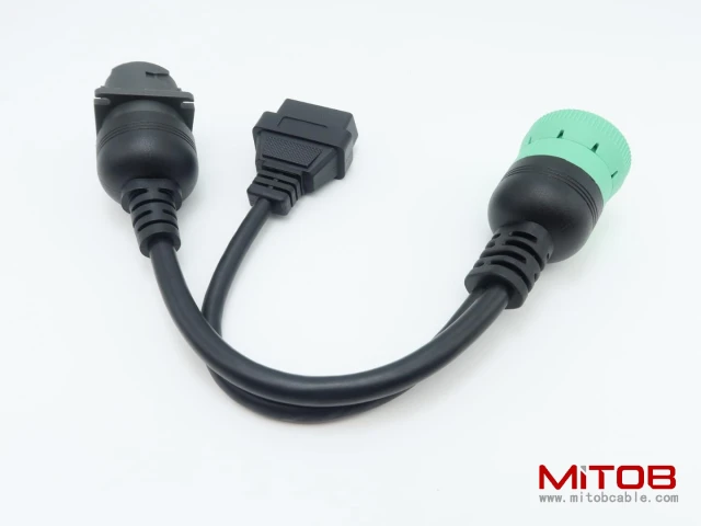2pcs J1939 Male to J1939 Female and OBD2 Female Cable Working for Both J1939 Type1 and Type 2