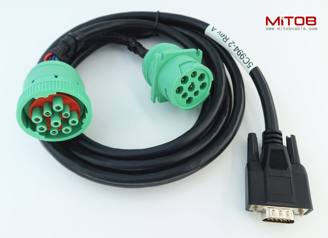 Green Type 2 J1939 Male and Female 9pin to DB15 Male Splitter Y Cable
