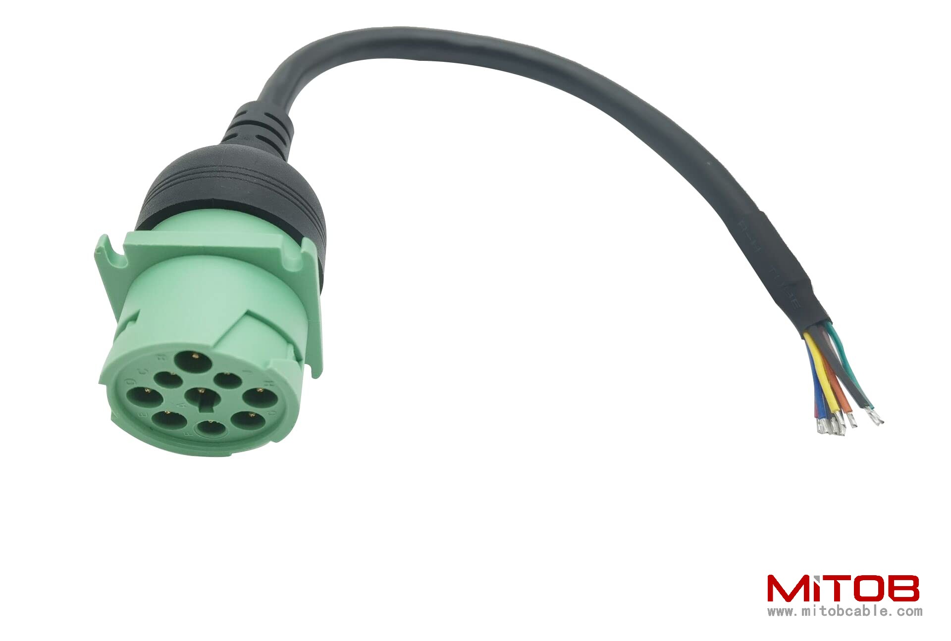 Type 2 Green 9pin J1939 Female to Open end Cable 1ft/30cm