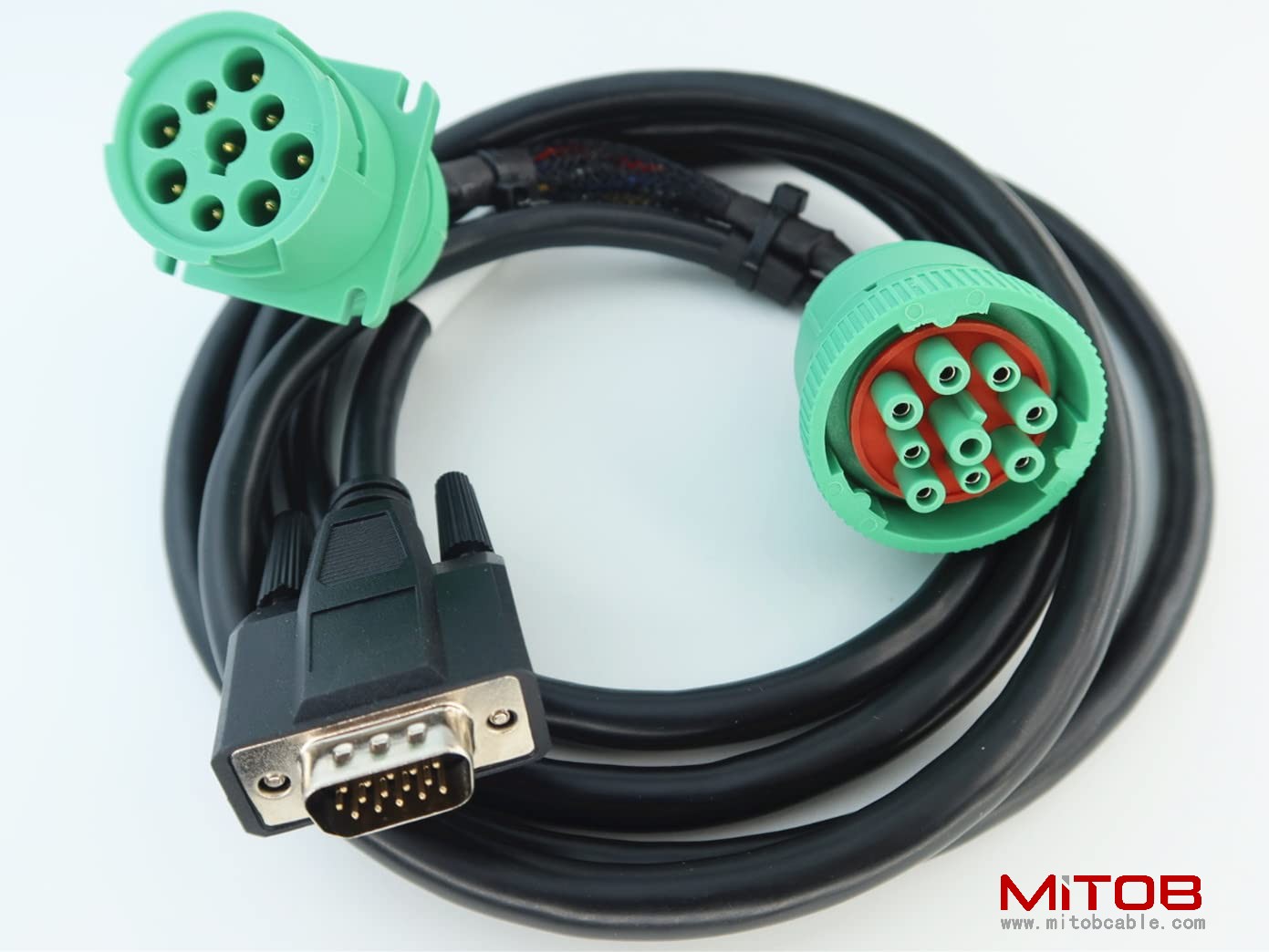Green Type 2 J1939 Male and Female 9pin to DB15 Male Splitter Y Cable