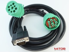 Green Type 2 J1939 Male and Female 9pin to DB15 Male Splitter Y Cable