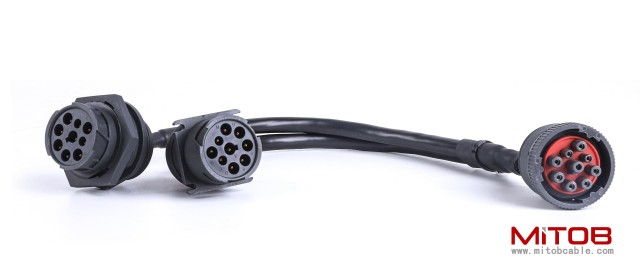 SAE Type 1 J1939 Male to 2 Female 9Pin Port Splitter Y Cable for Freightliner Truck