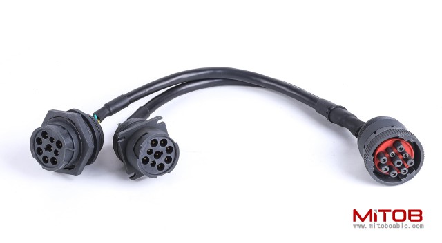 SAE Type 1 J1939 Male to 2 Female 9Pin Port Splitter Y Cable for Freightliner Truck