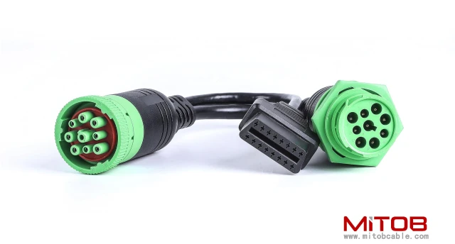 Threaded SAE J1939 Type 2 Male to Female to OBD2 Female Port Splitter Cable