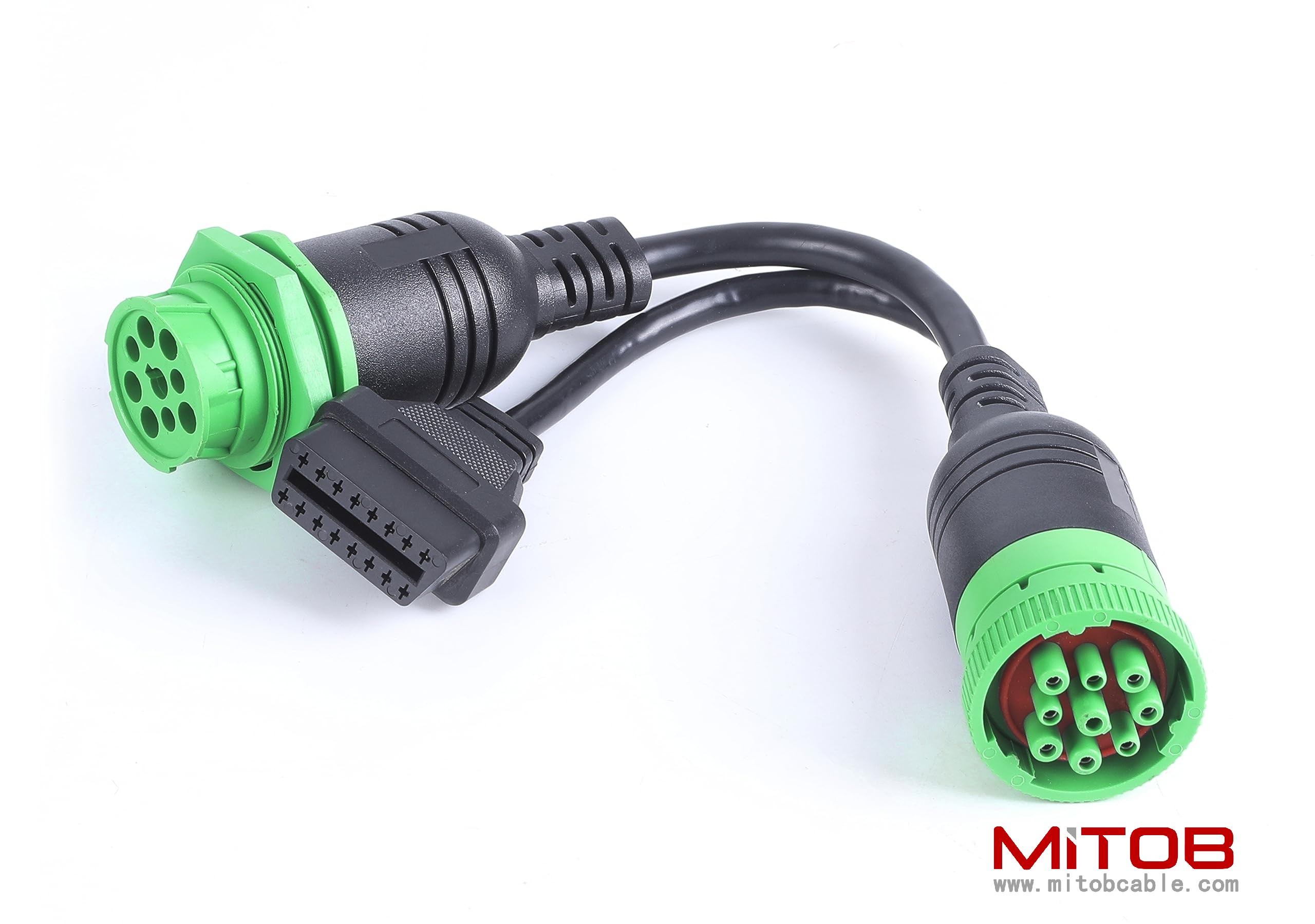 Threaded SAE J1939 Type 2 Male to Female to OBD2 Female Port Splitter Cable