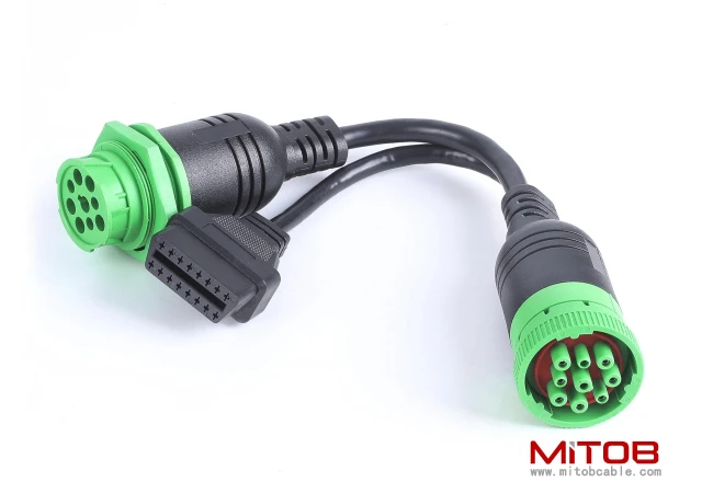 Threaded SAE J1939 Type 2 Male to Female to OBD2 Female Port Splitter Cable