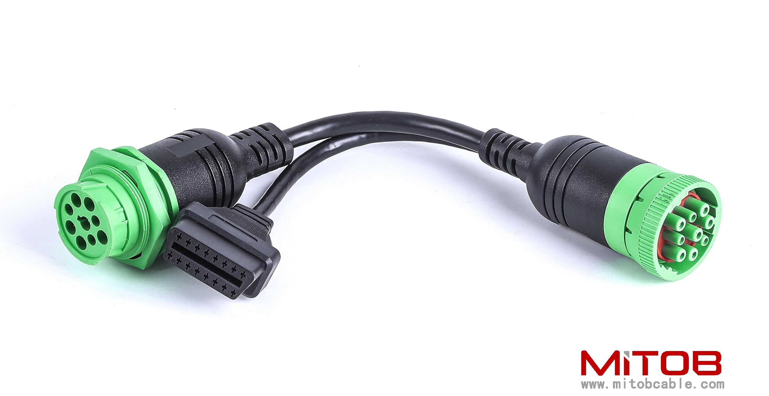 Threaded SAE J1939 Type 2 Male to Female to OBD2 Female Port Splitter Cable