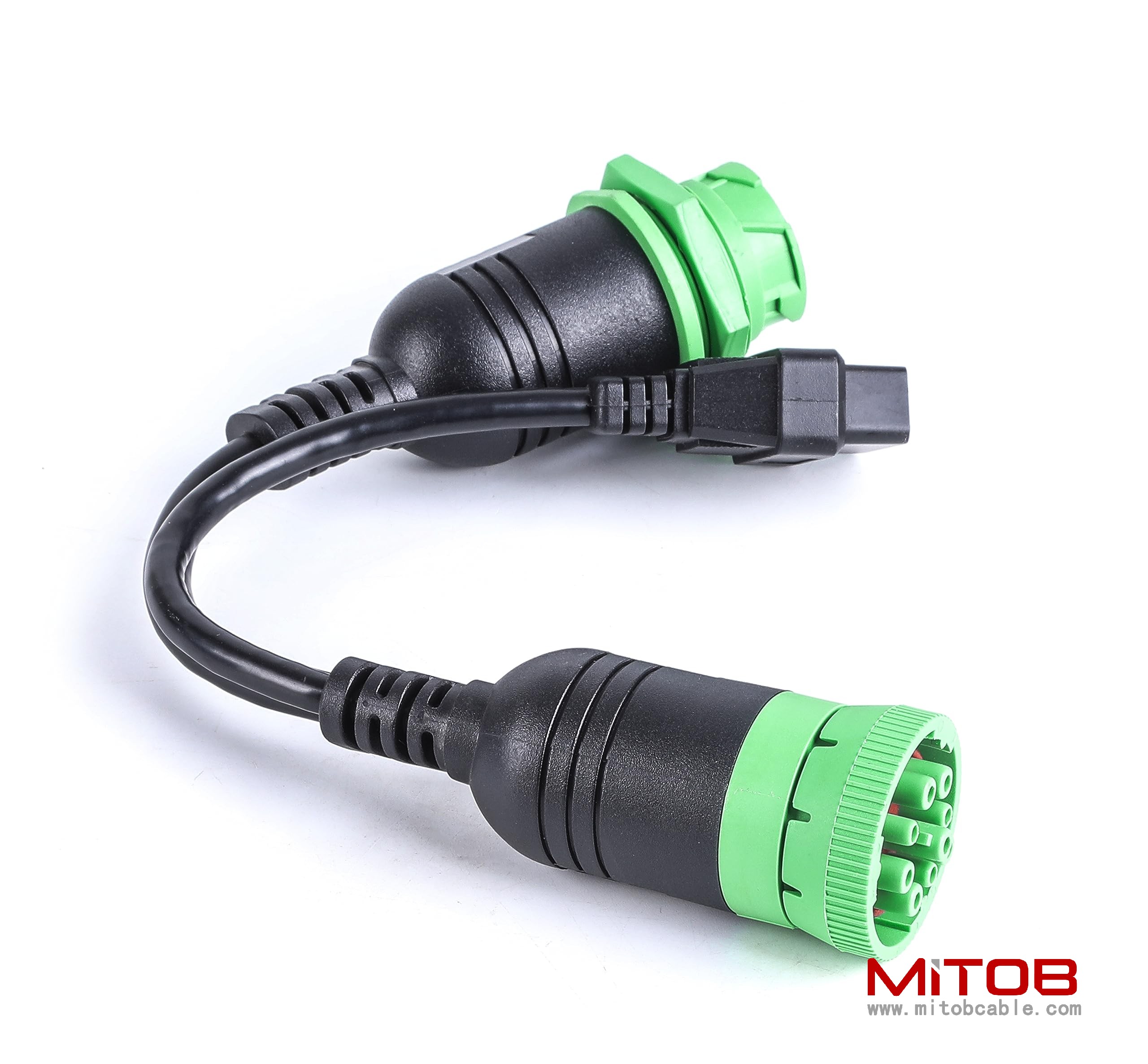 Threaded SAE J1939 Type 2 Male to Female to OBD2 Female Port Splitter Cable