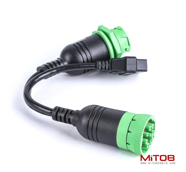 Threaded SAE J1939 Type 2 Male to Female to OBD2 Female Port Splitter Cable