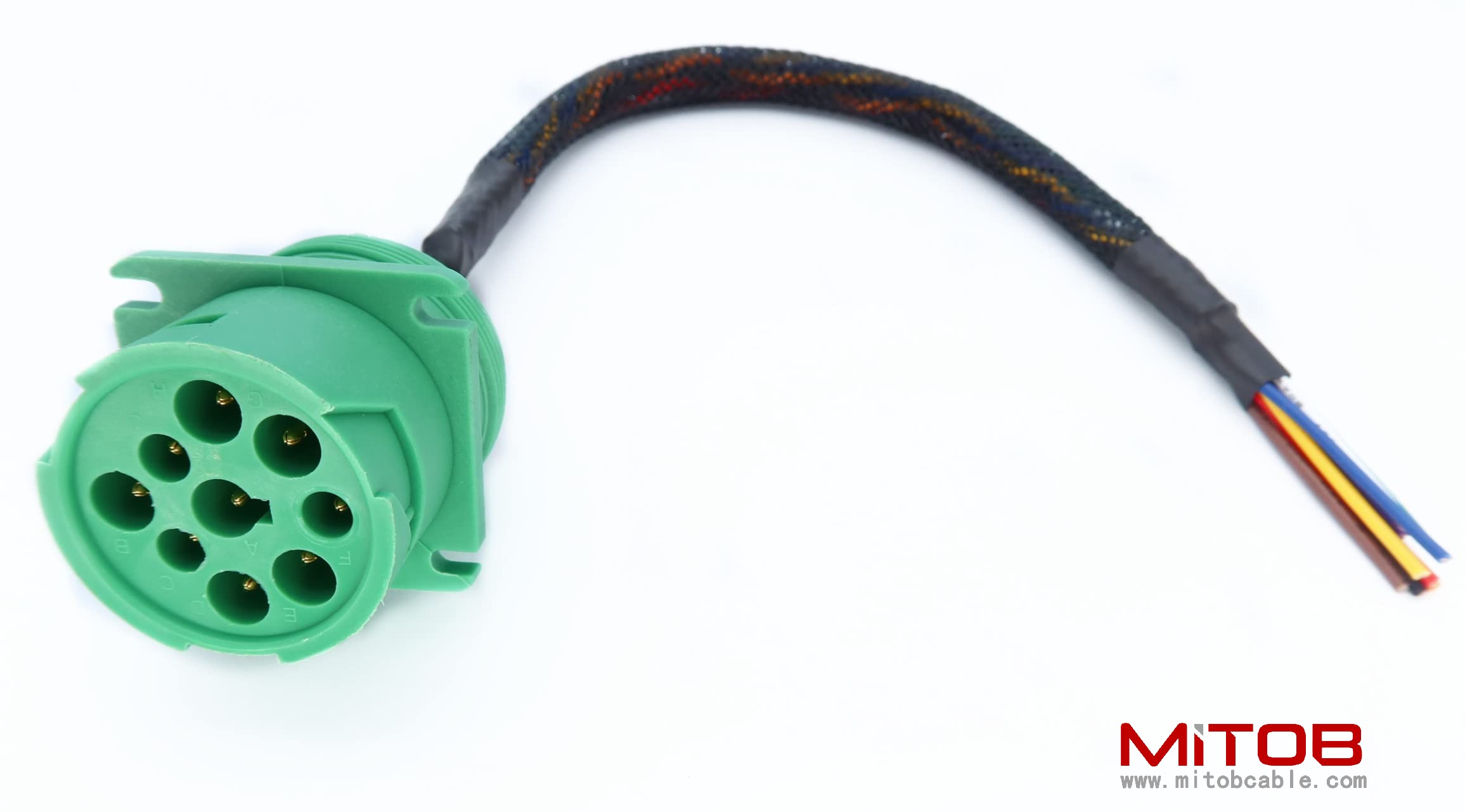 Type 2 Green j1939 Pigtail Cable Female 9Pin to Open end Flange 1ft