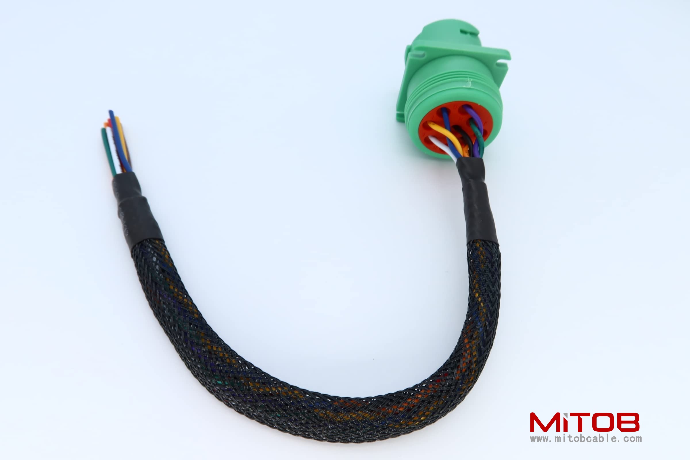 Type 2 Green j1939 Pigtail Cable Female 9Pin to Open end Flange 1ft