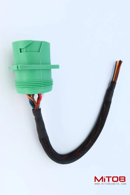 Type 2 Green j1939 Pigtail Cable Female 9Pin to Open end Flange 1ft
