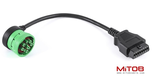 Right Angle 9pin J1939 Male to 16pin OBD2 OBDii Female Port Adapter Cable for Diagnostic Tool & ELD Tracker (J1939 to OBD2 Port)