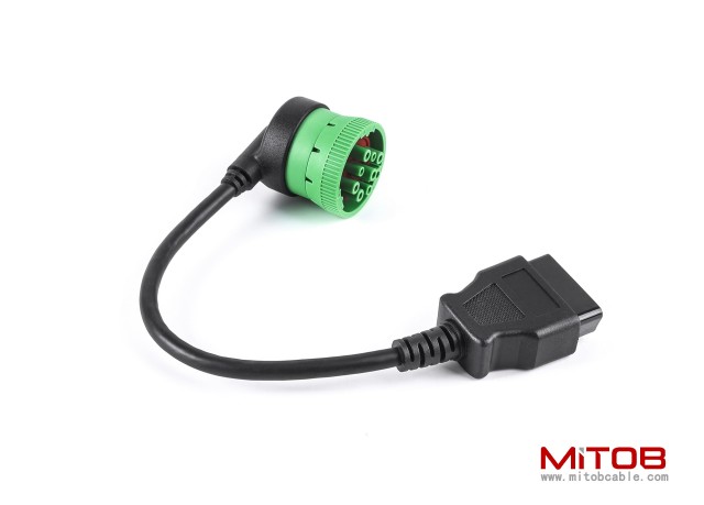 Right Angle 9pin J1939 Male to 16pin OBD2 OBDii Female Port Adapter Cable for Diagnostic Tool & ELD Tracker (J1939 to OBD2 Port)