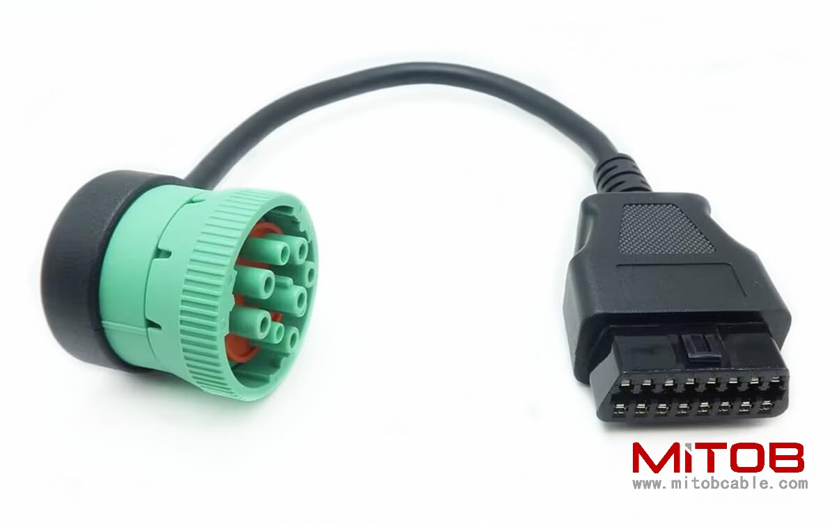 Right Angle 9pin J1939 Male to 16pin OBD2 OBDii Female Port Adapter Cable for Diagnostic Tool & ELD Tracker (J1939 to OBD2 Port)