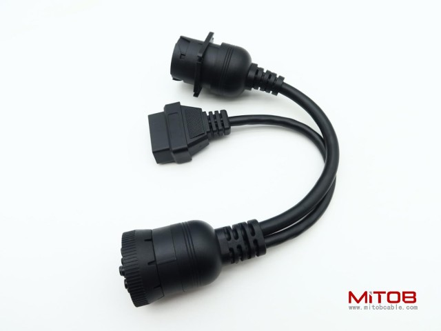 9pin Type1 SAE J1939 Male to Female to 16pin OBD2 Female Port Splitter Y Cable for Freightliner Truck