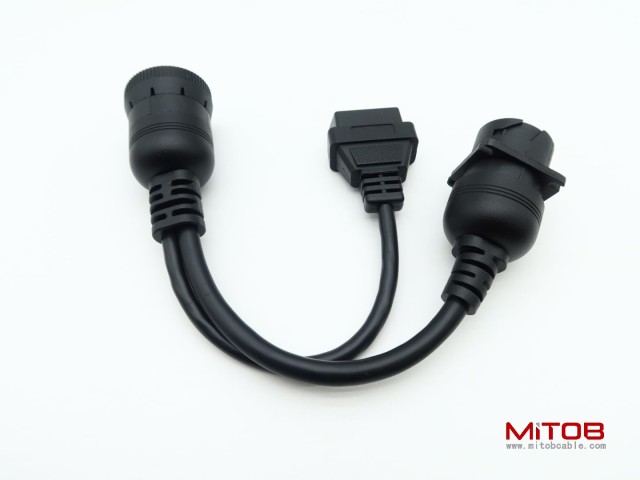 9pin Type1 SAE J1939 Male to Female to 16pin OBD2 Female Port Splitter Y Cable for Freightliner Truck