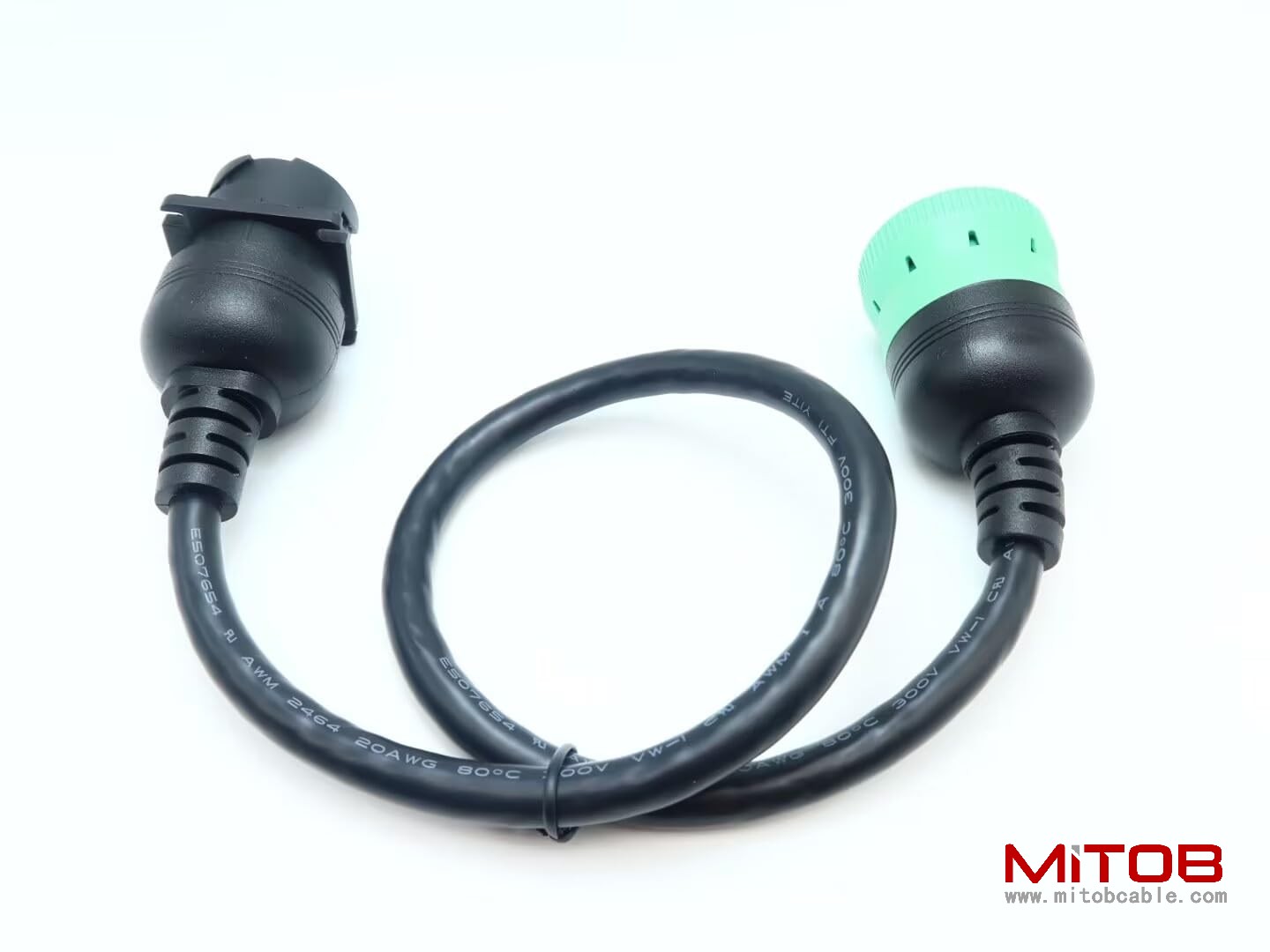 Overmolded 9 pin J1939 Green Type 2 Male to J1939 Gray Type 1 Female Cable