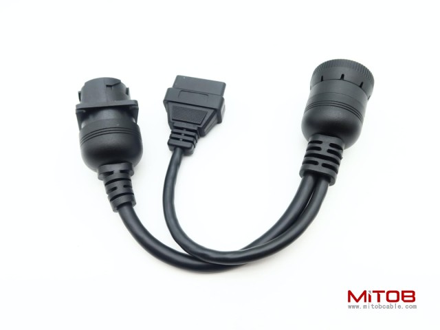 9pin Type1 SAE J1939 Male to Female to 16pin OBD2 Female Port Splitter Y Cable for Freightliner Truck