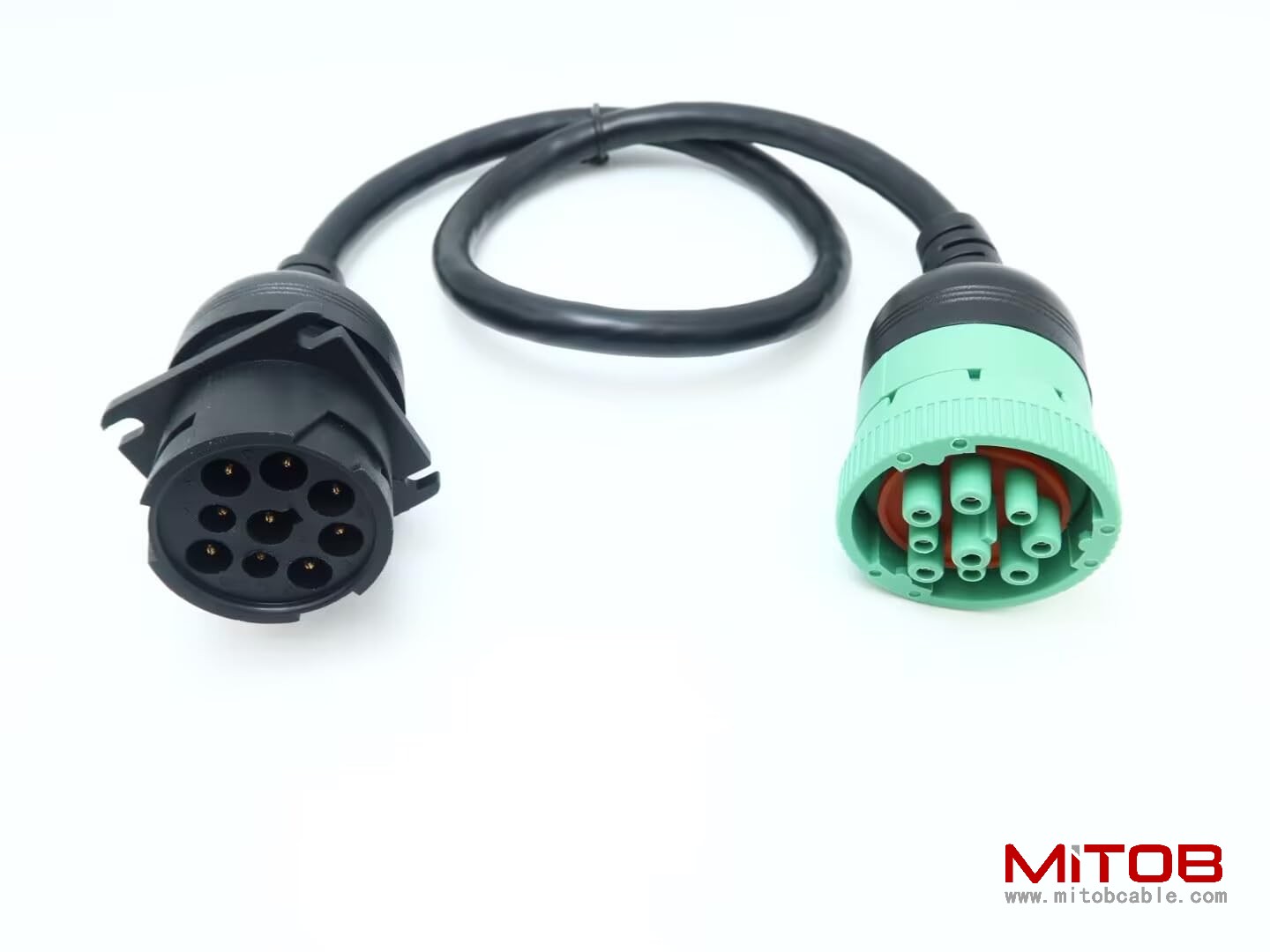 Overmolded 9 pin J1939 Green Type 2 Male to J1939 Gray Type 1 Female Cable