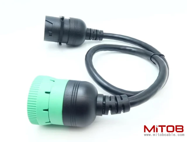 Overmolded 9 pin J1939 Green Type 2 Male to J1939 Gray Type 1 Female Cable