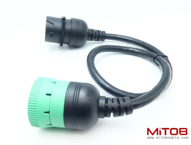 Overmolded 9 pin J1939 Green Type 2 Male to J1939 Gray Type 1 Female Cable