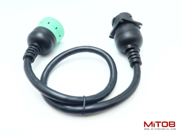 Overmolded 9 pin J1939 Green Type 2 Male to J1939 Gray Type 1 Female Cable