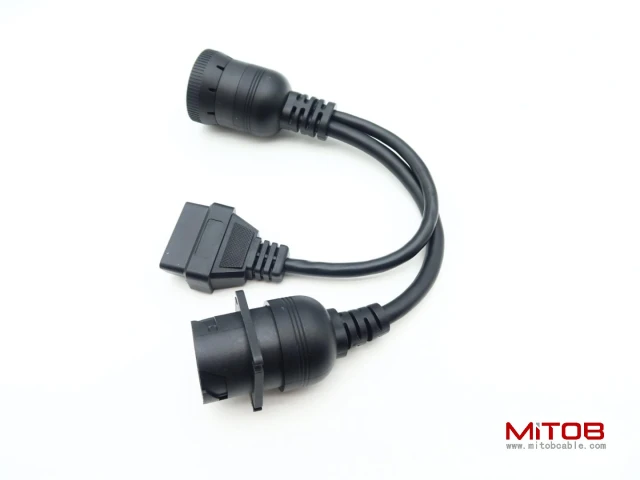 9pin Type1 SAE J1939 Male to Female to 16pin OBD2 Female Port Splitter Y Cable for Freightliner Truck